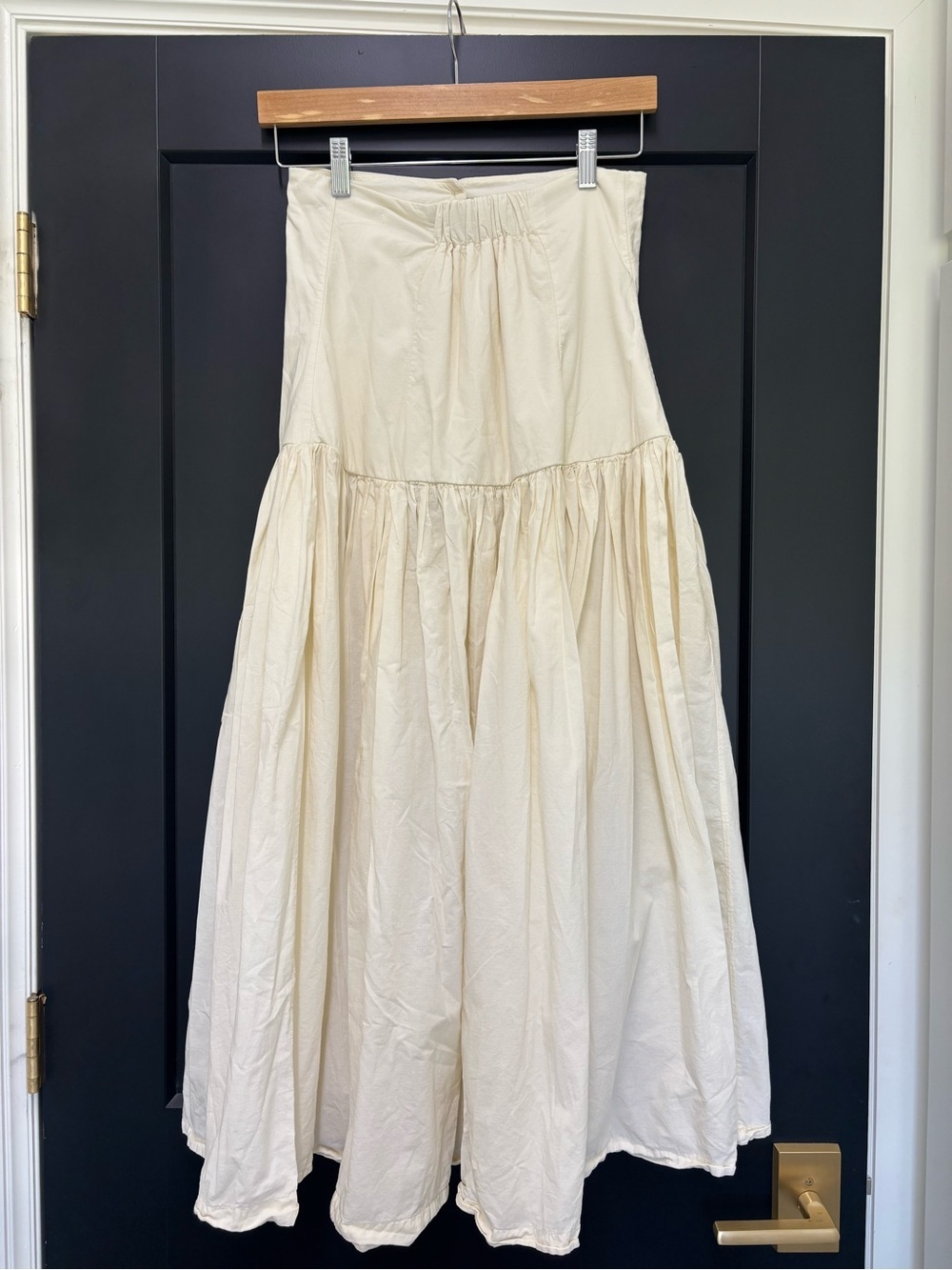 Black Crane Lantan Pleated Cotton Skirt Ivory Button Front Drop Waist Small - Picture 4 of 10